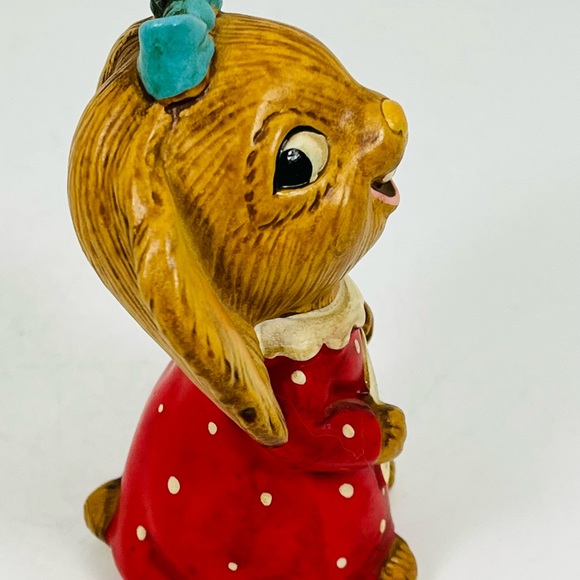 Ceramic Bunny Rabbit Girl W/Red Dress And Music Sheet Hand Painted Figurine - Picture 4 of 6